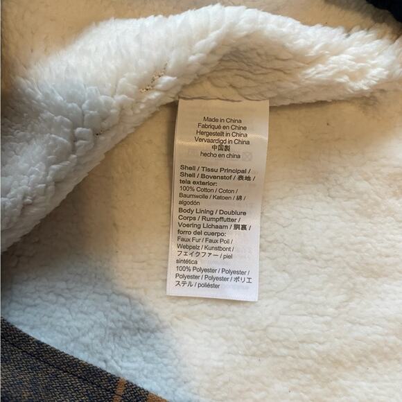 J. Crew Factory Navy and Orange Plaid Sherpa Lined Shacket Size XS 4 - 5 - Picture 6 of 9